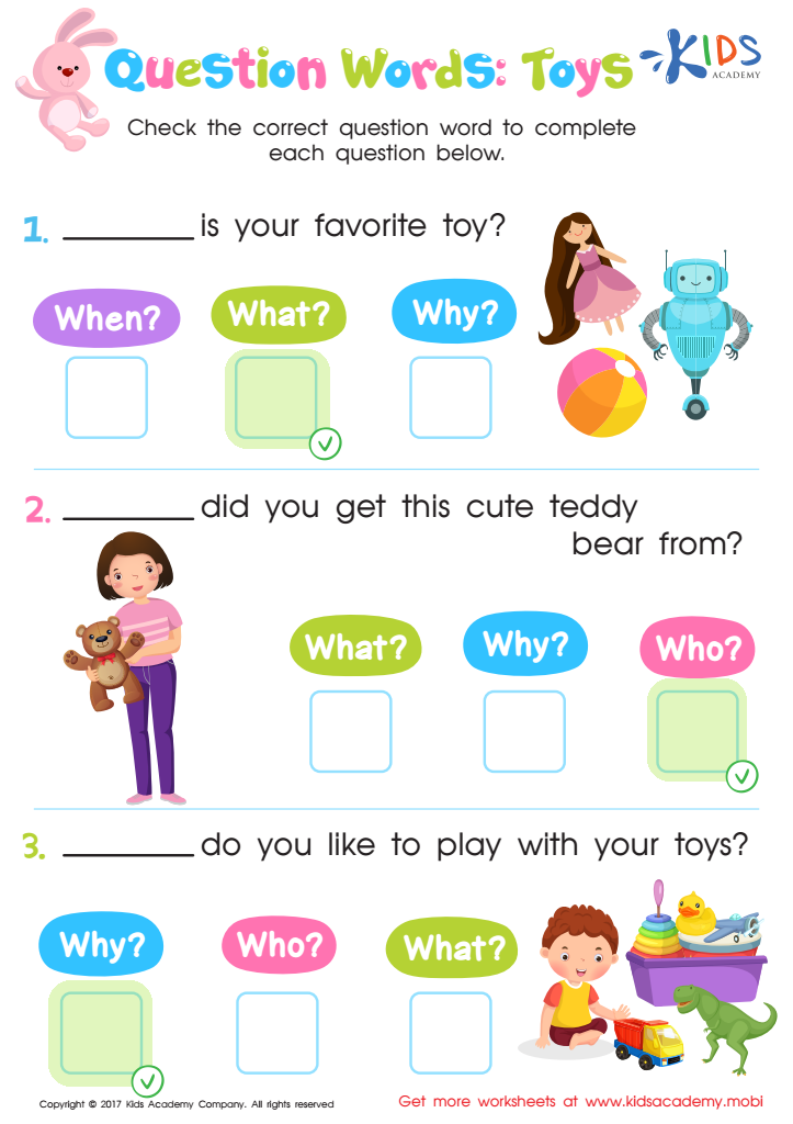 Question Words: Toys Worksheet Answer Key