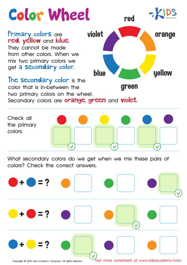 Primary and Secondary Colors Worksheet Answer Key