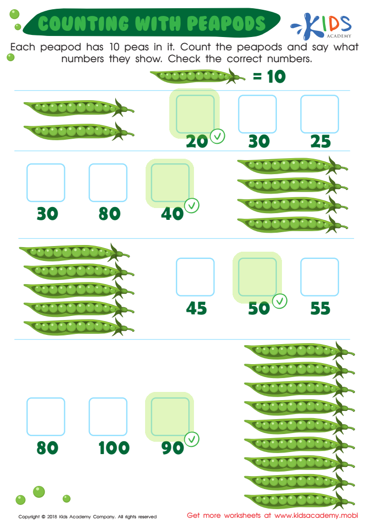 Number Worksheet: Counting With Peapods Answer Key