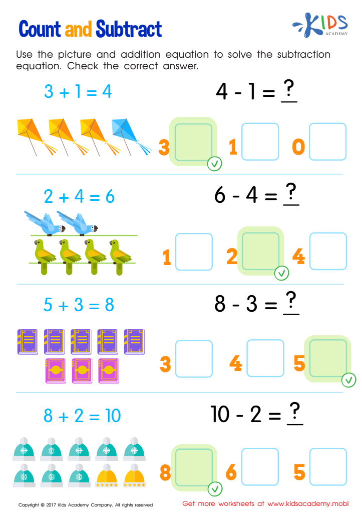 Count and Subtract Worksheet Answer Key