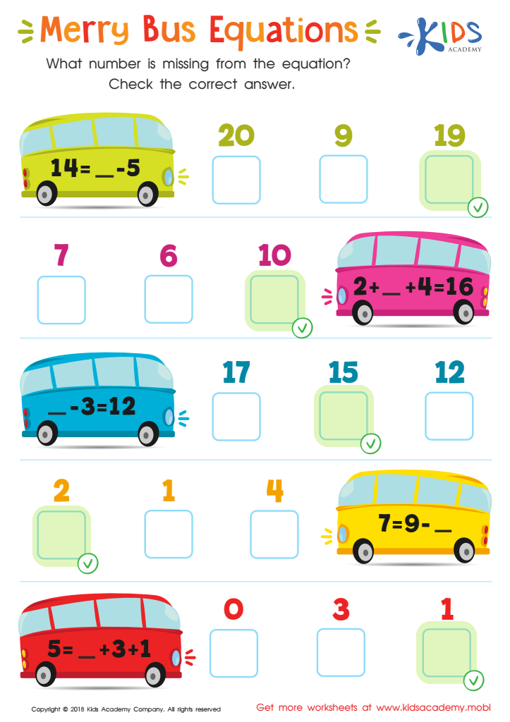 Merry Bus Equations Worksheet Answer Key