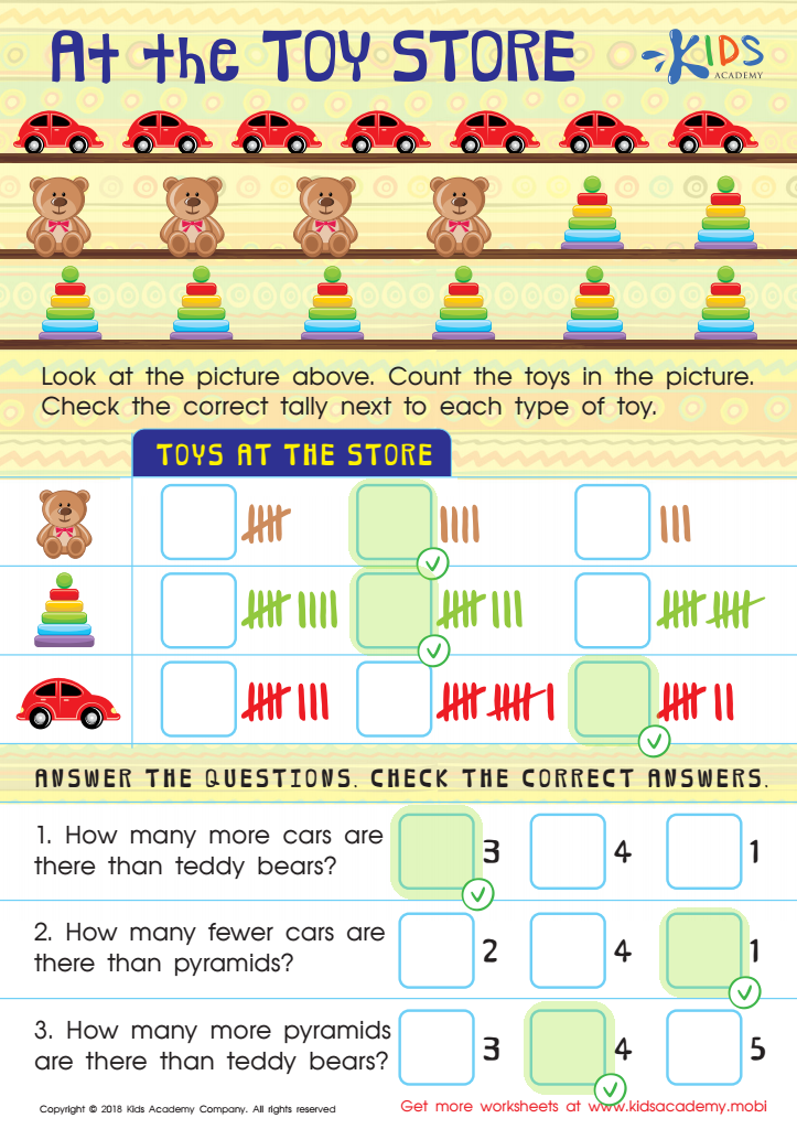 Tally Chart: At the Toy Store Worksheet Answer Key