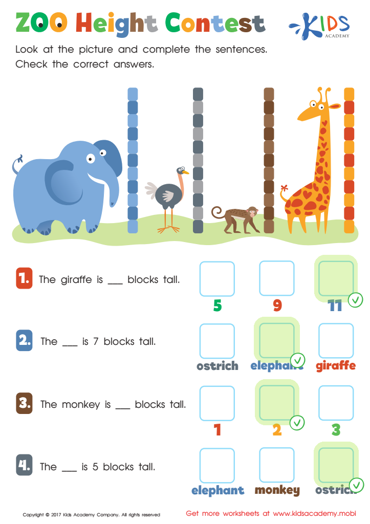 Zoo Height Contest Worksheet Answer Key