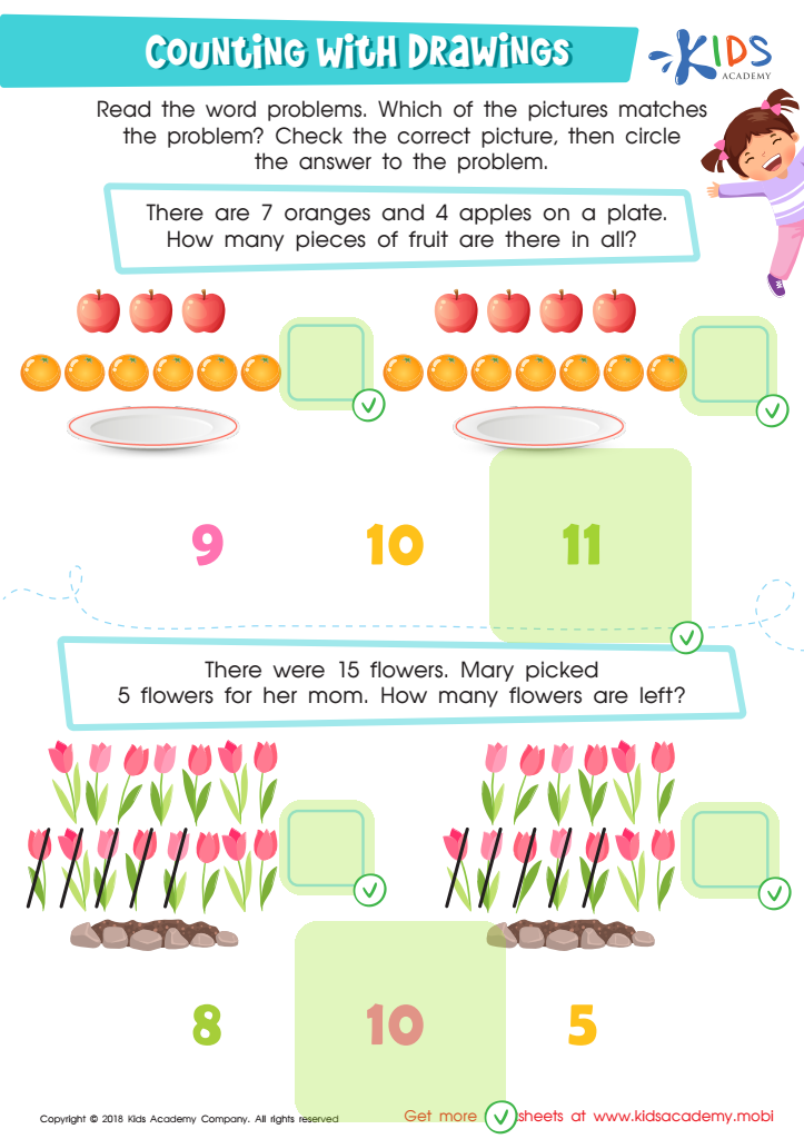 Counting with Drawings:Fruits & Flowers Worksheet Answer Key