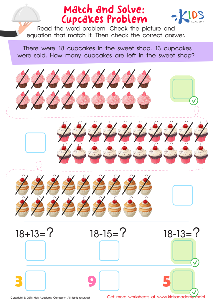 Match and Solve: Cupcakes Problem Worksheet Answer Key