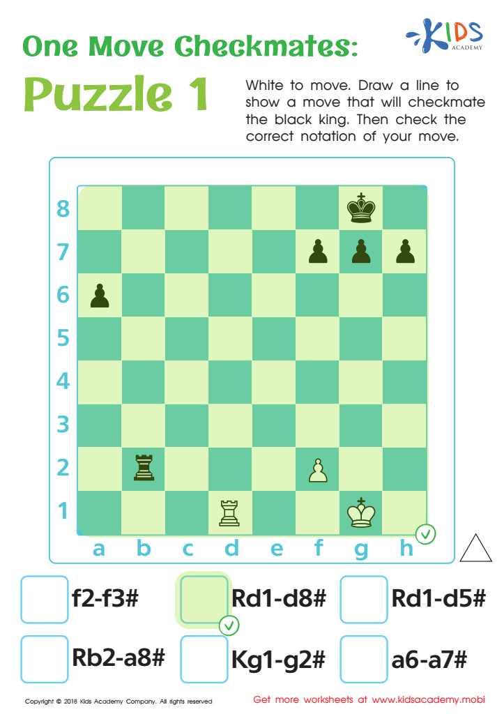 One Move Checkmates: Puzzle 1 Worksheet Answer Key