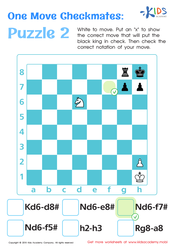 One Move Checkmates: Puzzle 2 Worksheet Answer Key