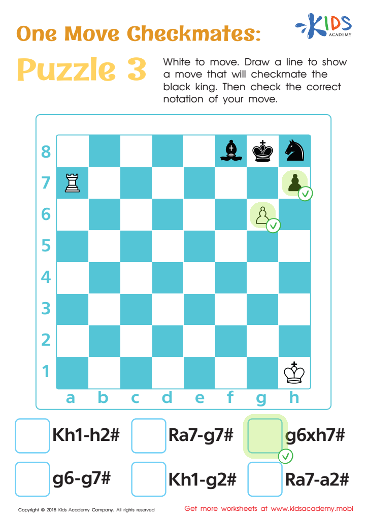 One Move Checkmates: Puzzle 3 Worksheet Answer Key