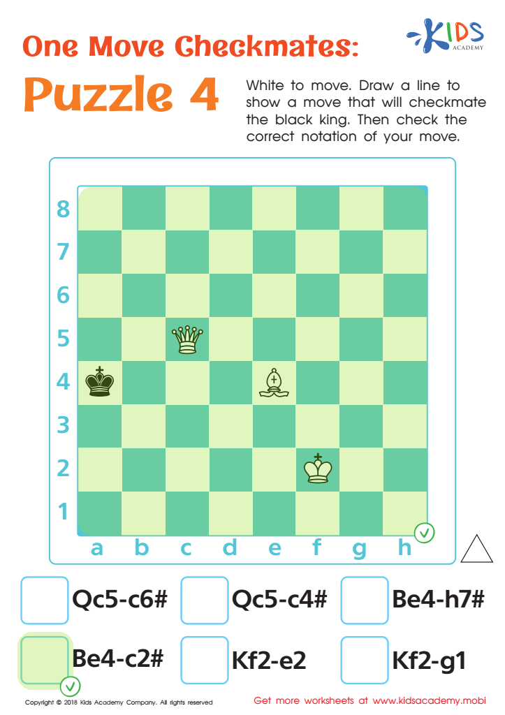 One Move Checkmates: Puzzle 4 Worksheet Answer Key