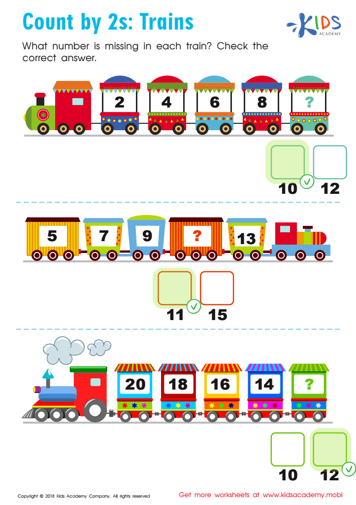 Count by 2's: Trains Worksheet Answer Key