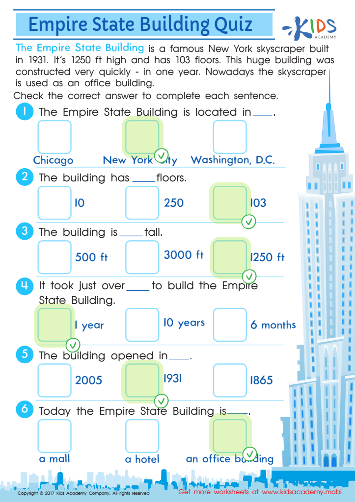 Empire State Building Printable Worksheet Answer Key