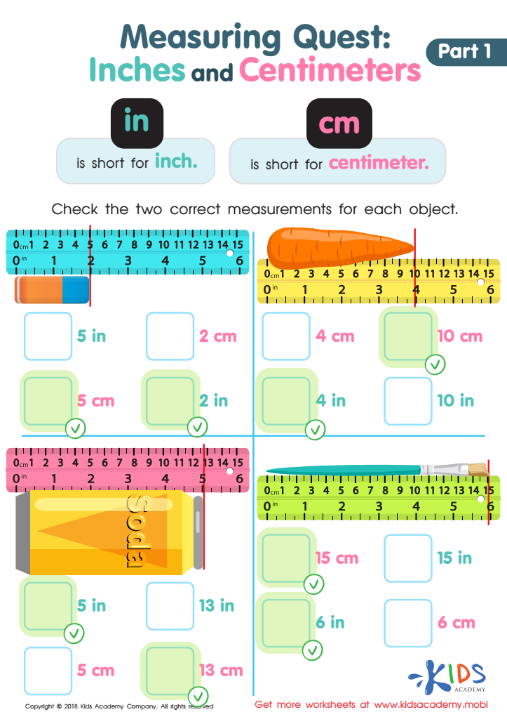 Measuring Quest: Inches and Centimeters Worksheet Answer Key