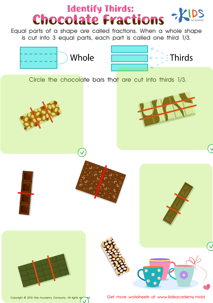 Identify Thirds: Chocolate Fractions Worksheet Answer Key