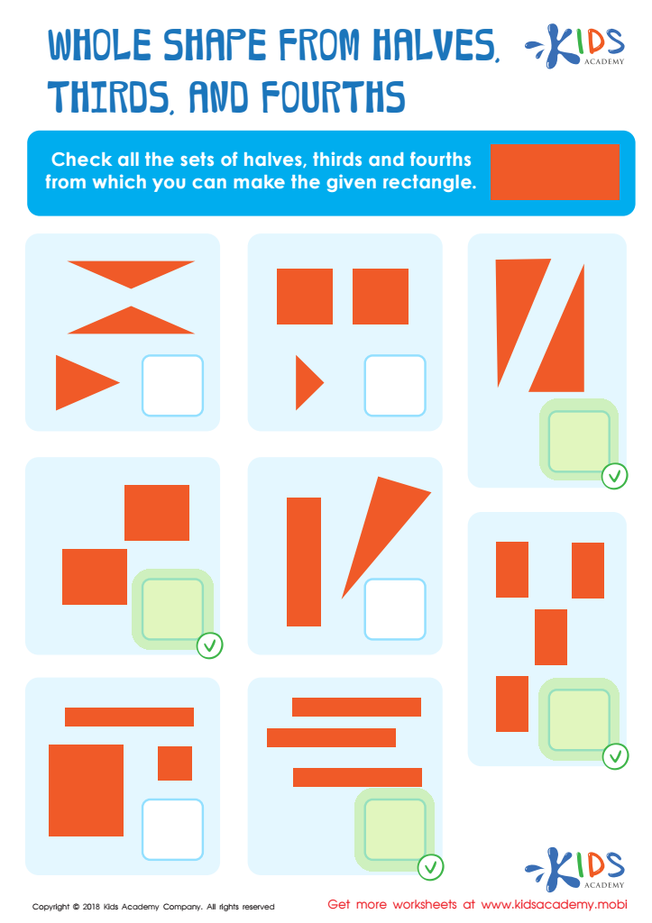 Whole Shape from Halves, Thirds and Fourths Worksheet Answer Key