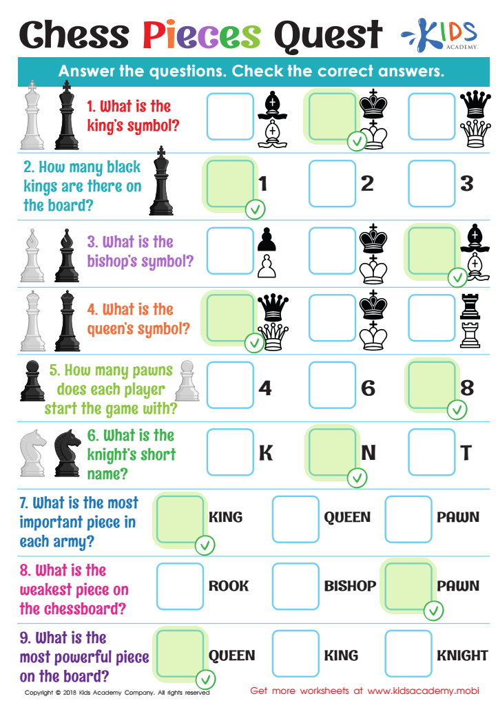 Chess Pieces Quest Worksheet Answer Key