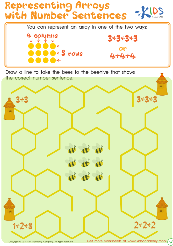 Representing Arrays with Number Sentences Worksheet Answer Key