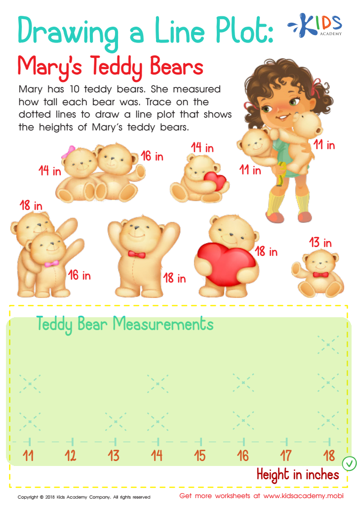 Drawing and Line Plot: Mary's Teddy Bears Worksheet Answer Key