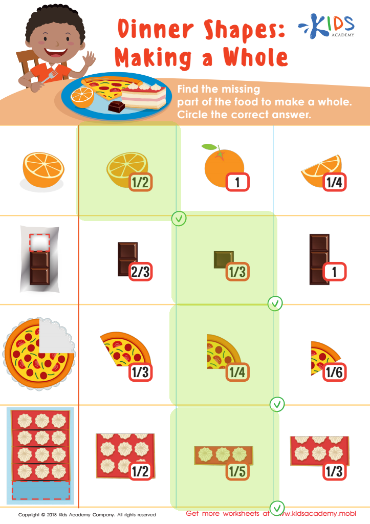 Dinner Shapes: Making a Whole Worksheet Answer Key