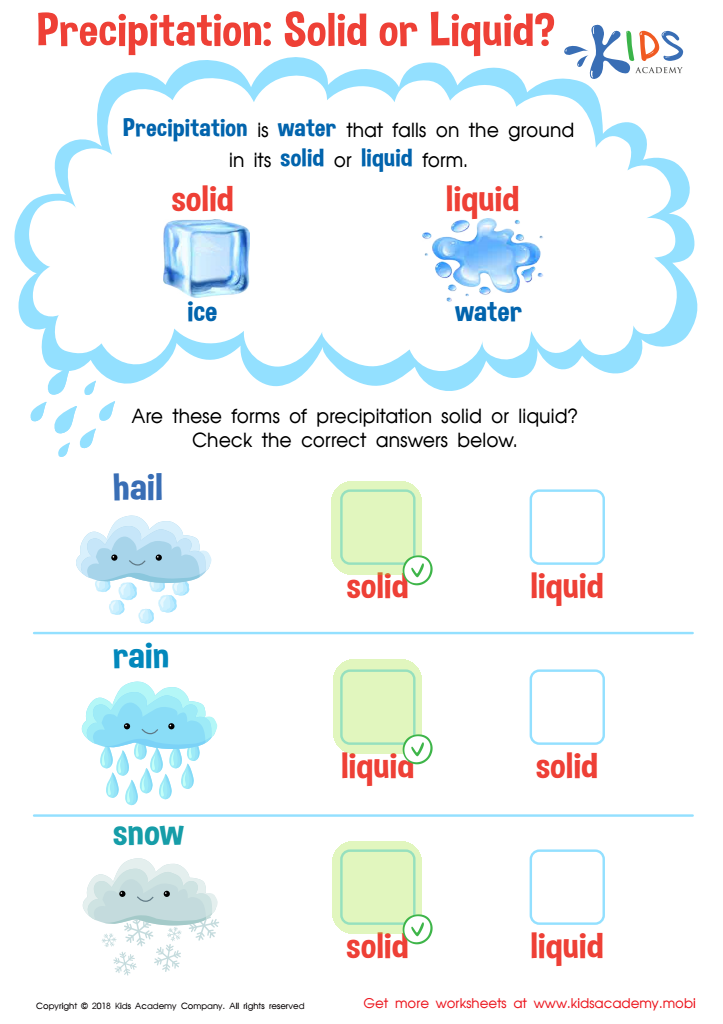 Precipitation: Solid or Liquid? Worksheet Answer Key