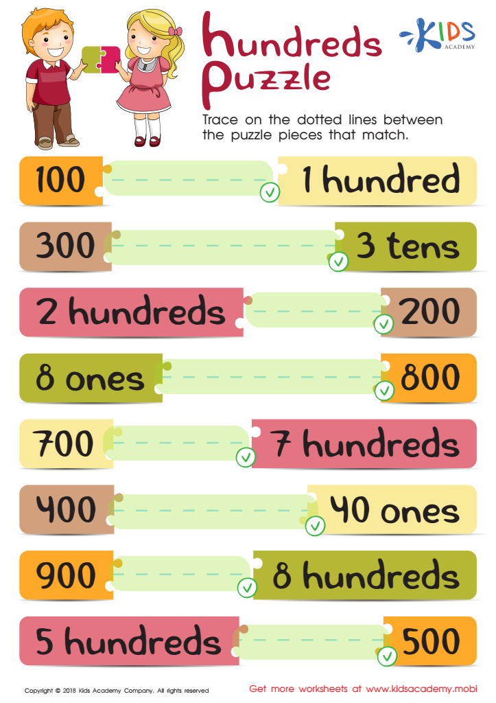 Hundreds Puzzle Worksheet, Free Printable for Children Answers and