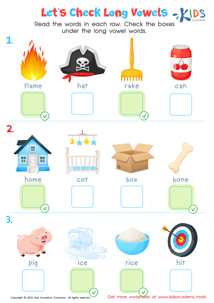 Let's Check Long Vowels: Assessment Worksheet Answer Key