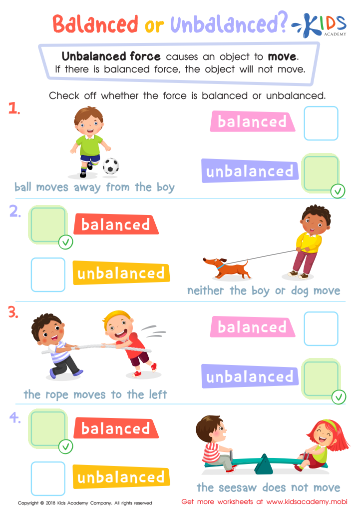 Balanced Or Unbalanced Science Worksheet Free Printable PDF For