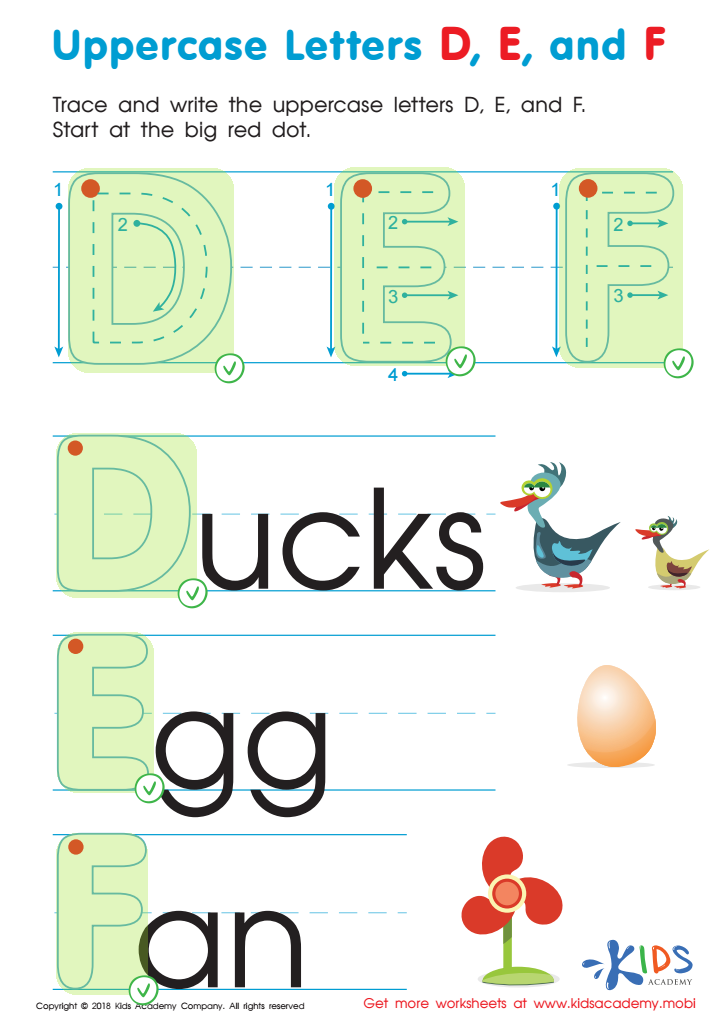 Uppercase Letters D, E, and F Worksheet Answer Key