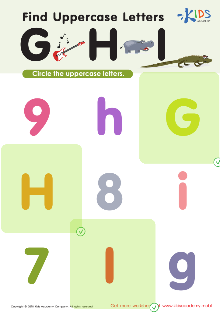 Find Uppercase Letters G, H, and I Worksheet Answer Key