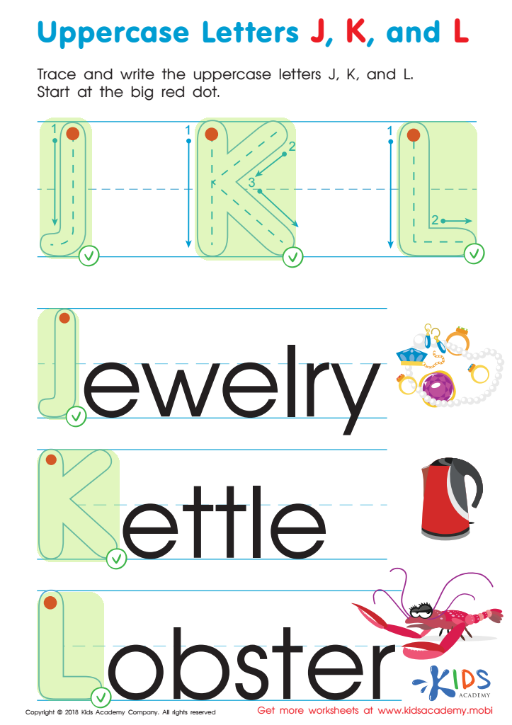 Uppercase Letters J, K, and L Worksheet Answer Key