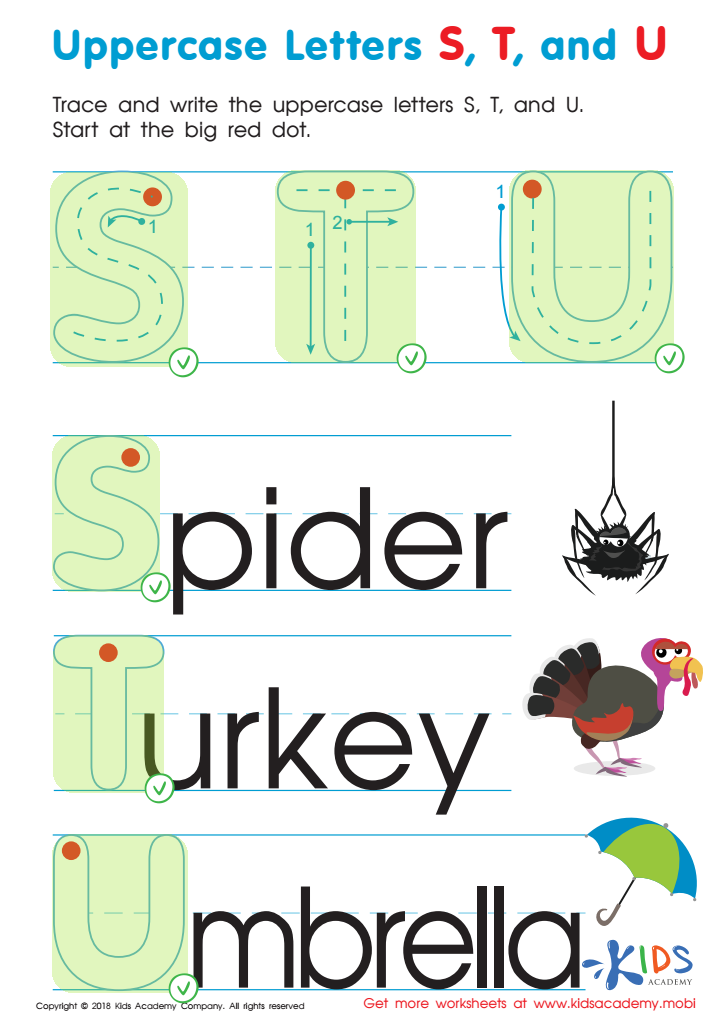Uppercase Letters S, T, and U Worksheet Answer Key
