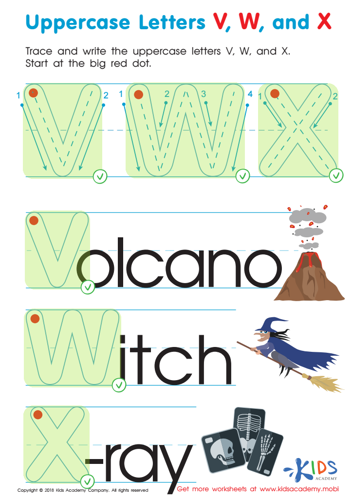 Uppercase Letters V, W, and X Worksheet Answer Key