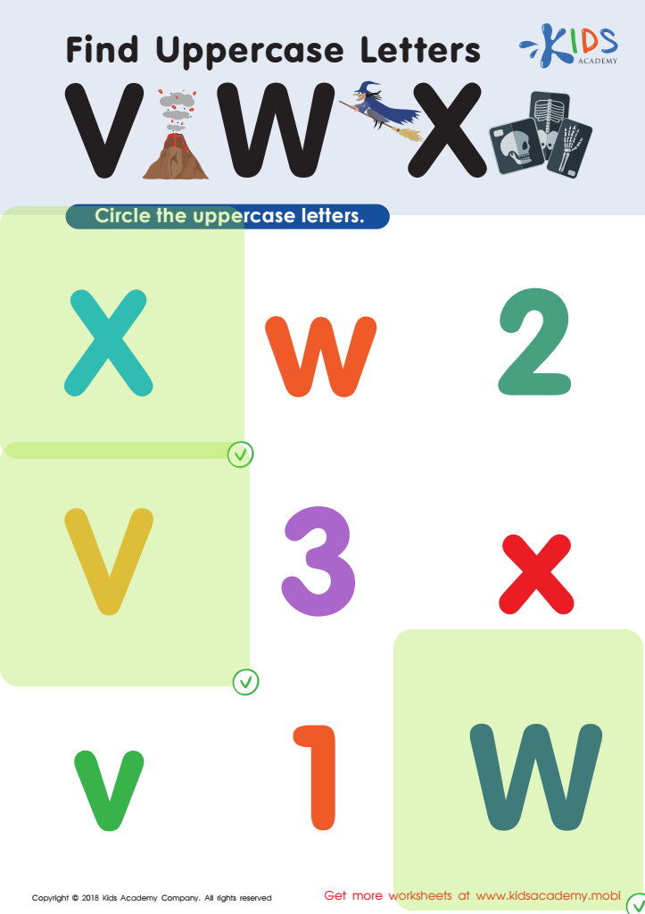 Find Uppercase Letters V, W, X Worksheet Answer Key