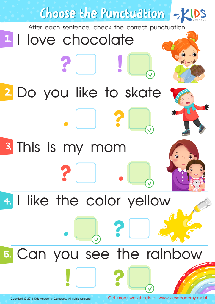 Choose the Punctuation: Assessment Worksheet Answer Key