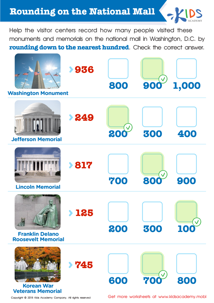 Rounding on the National Mall Worksheet Answer Key