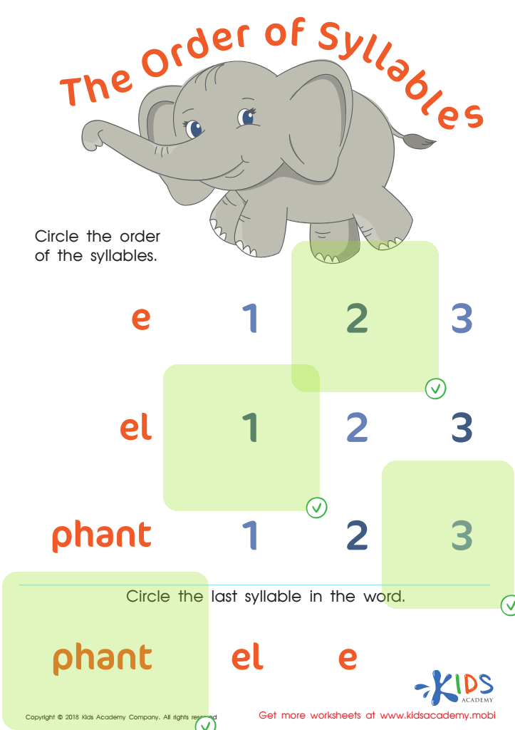The Order of Syllables Worksheet Answer Key