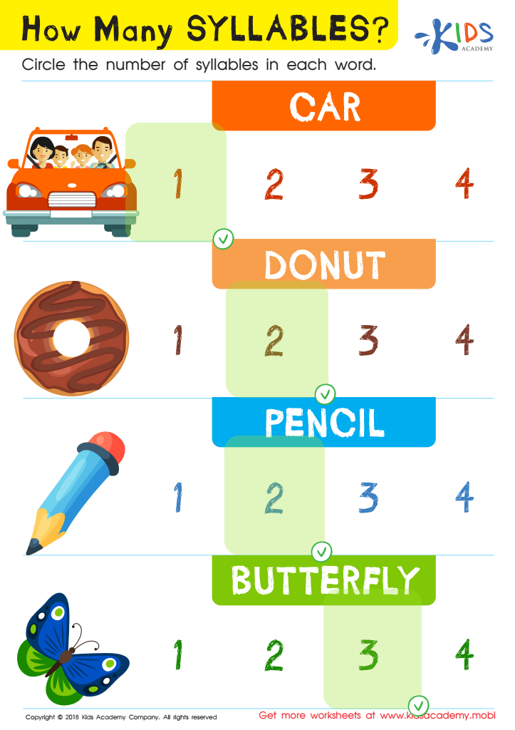 How Many Syllables? Worksheet Answer Key