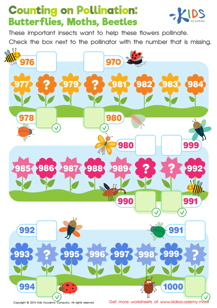 Counting on Pollination: Butterflies, Moths, Beetles Worksheet Answer Key