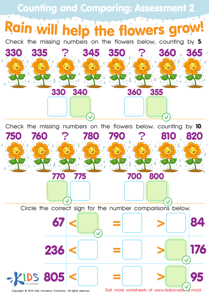 Counting and Comparing: Assessment 2 Worksheet Answer Key