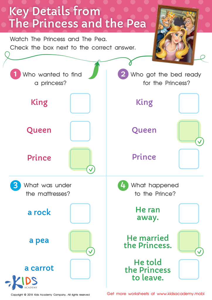 Key Details from the Princess and the Pea Worksheet Answer Key