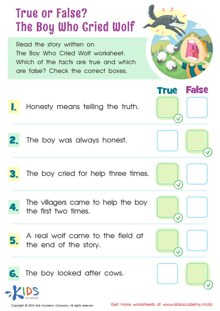 True or False? The Boy Who Cried Wolf Worksheet Answer Key
