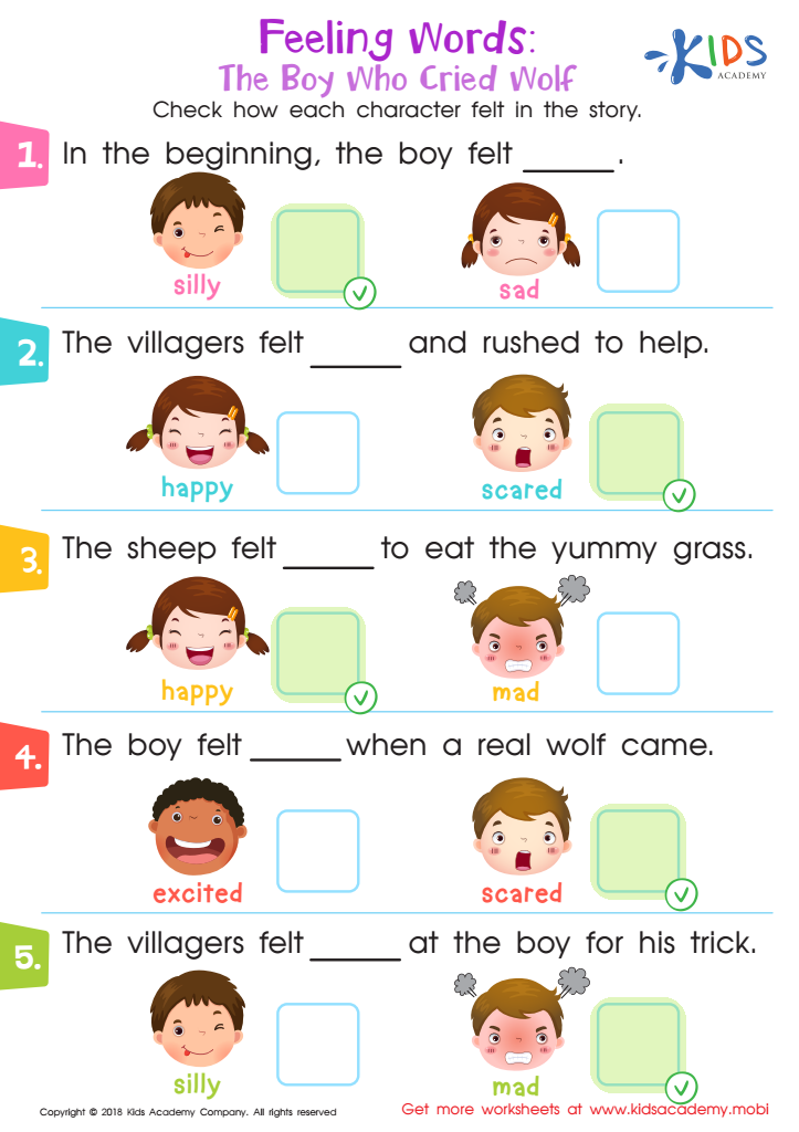 Feeling Words: The Boy Who Cried Wolf Worksheet Answer Key