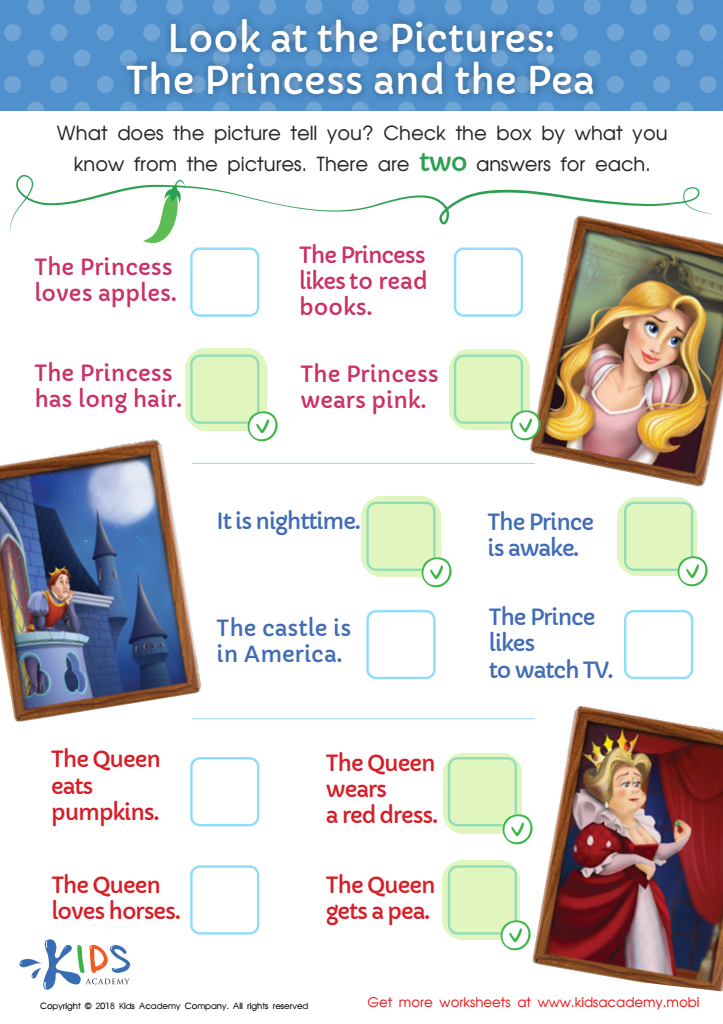 Look at the Pictures: The Princess and the Pea Worksheet Answer Key