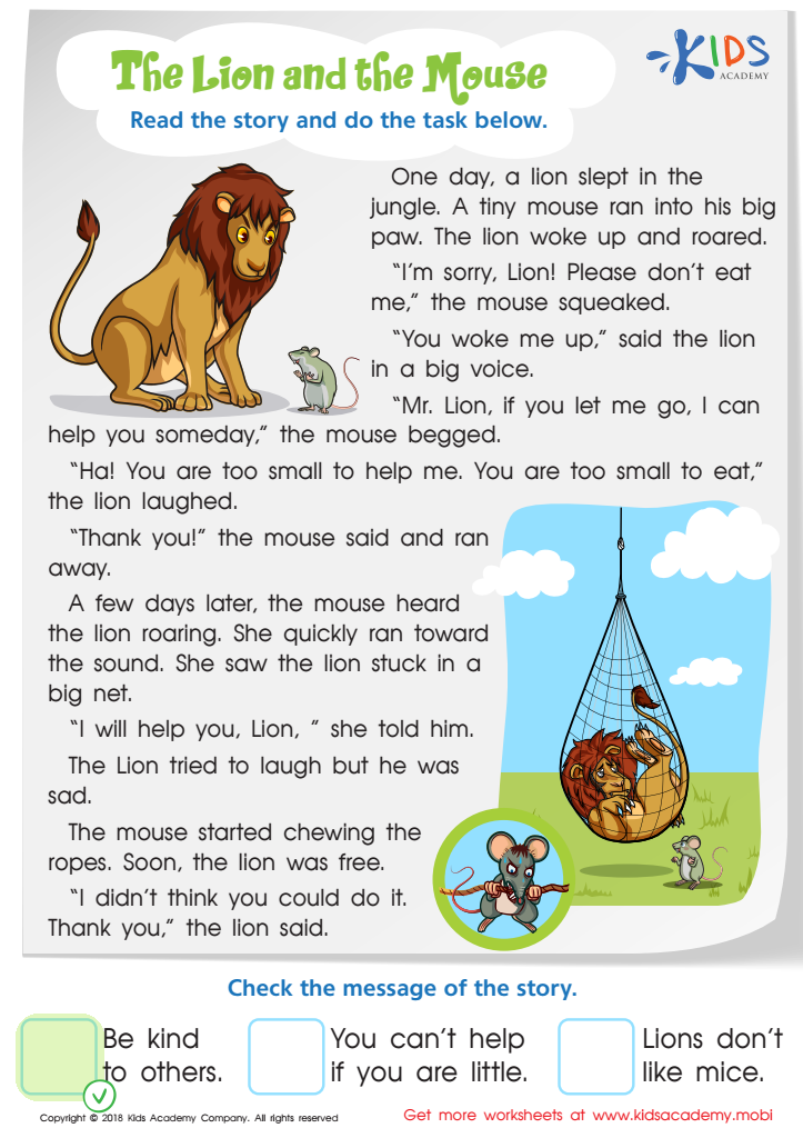 The Lion and the Mouse Worksheet Answer Key