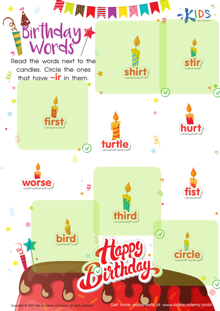Birthday Words Worksheet Answer Key