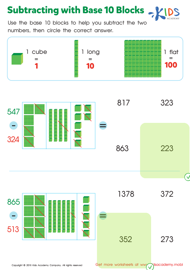 Subtracting With Base 10 Blocks Worksheet Free Printout For Kids