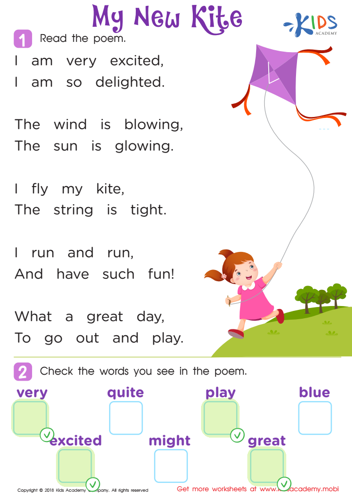 Poem: My New Kite Worksheet Answer Key