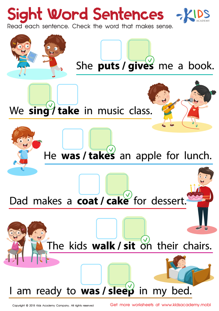 Sight Words Sentences Worksheet Answer Key