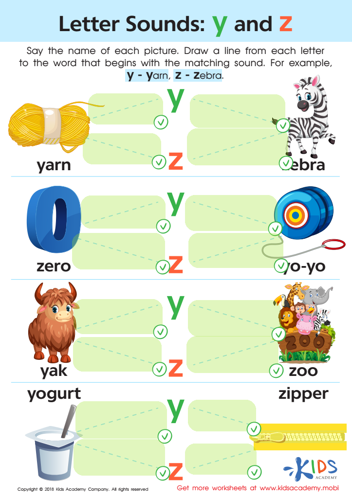 Letter Y and Z Sounds Worksheet Answer Key