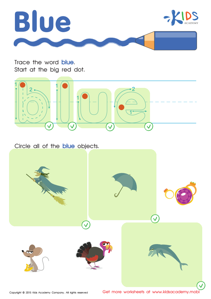 Blue Tracing Color Words Printable Answer Key