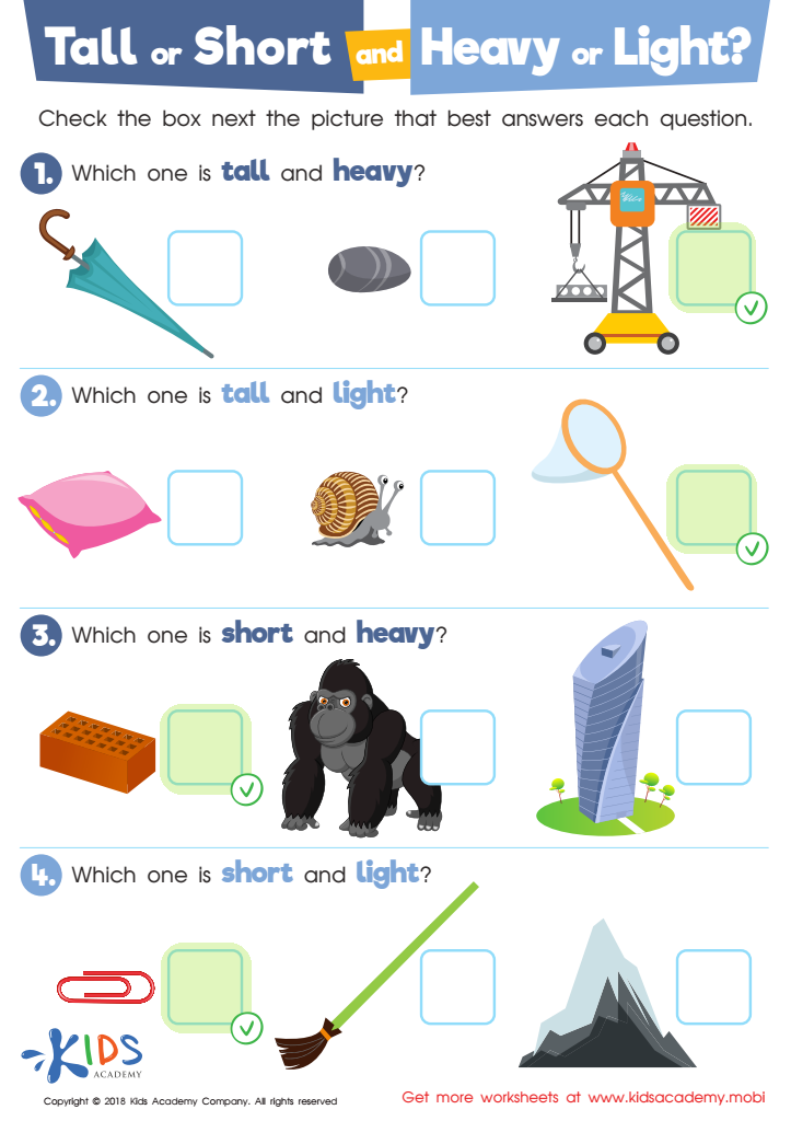 Tall or Short and Heavy or Light? Worksheet Answer Key